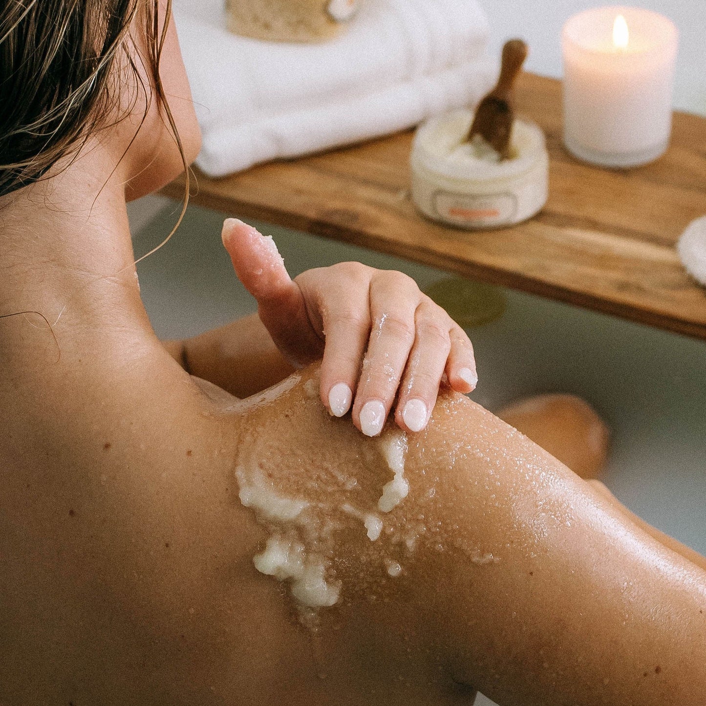Sugar scrub on shoulder