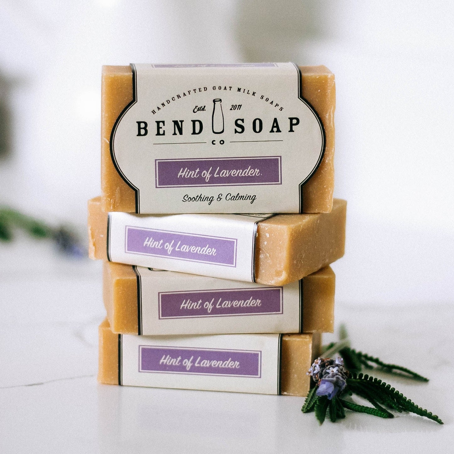 stack of hint of lavender goat milk soap bars