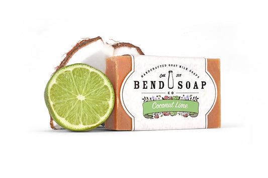 Coconut Lime Goat Milk Soap With Fresh Cut Coconut and Fresh Sliced Lime