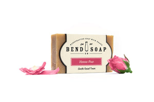 Full Size Bar of Vienna Rose Goat Milk Soap With Pink Rose Pedals